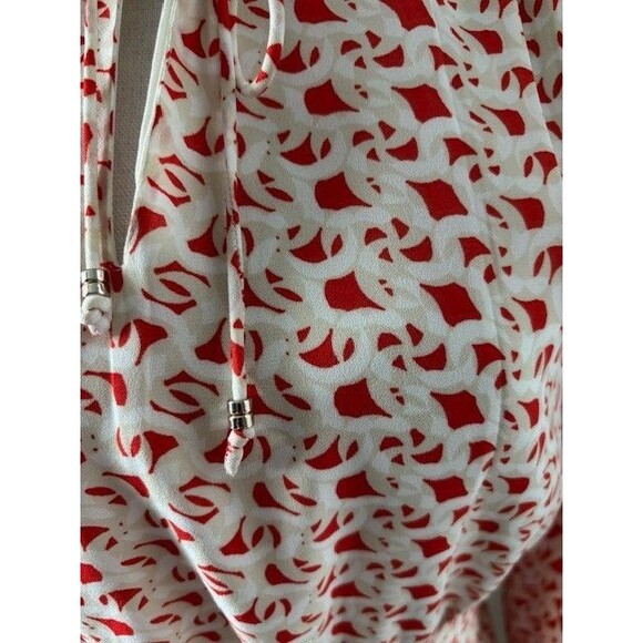 H&M Red Tan & White Long Sleeve Dress Tie Front Polyester Sz XS - Picture 4 of 5